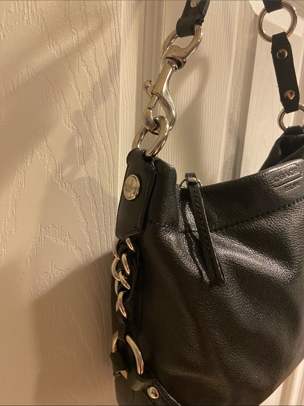 Coach Black Leather Shoulder Carly Hobo with Silver Hardware - Picture 3 of 11